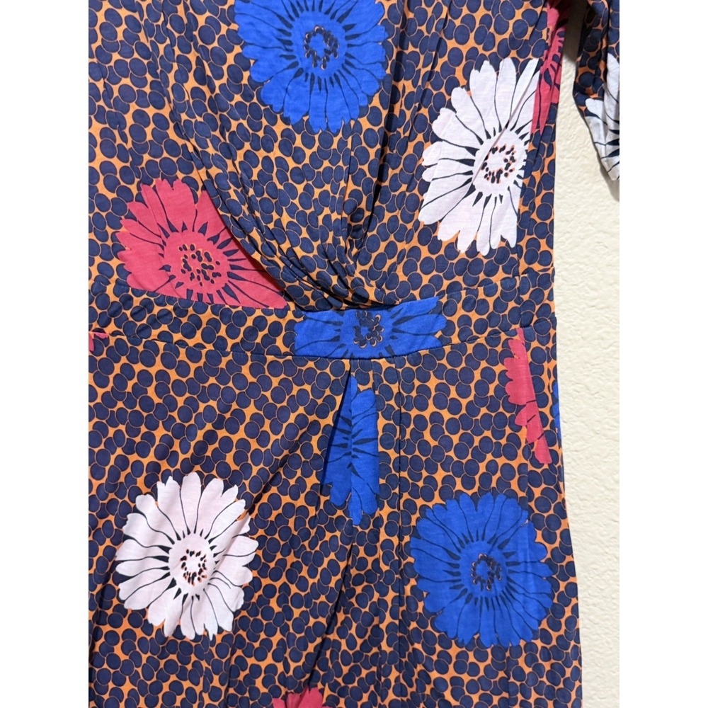 BODEN Dress Floral SZ 10 L Midweight Lined Orange Blue Cinched waist - Picture 3 of 7